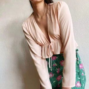 Cream/Blush Aritzia Sunday Best Tie-Front Top